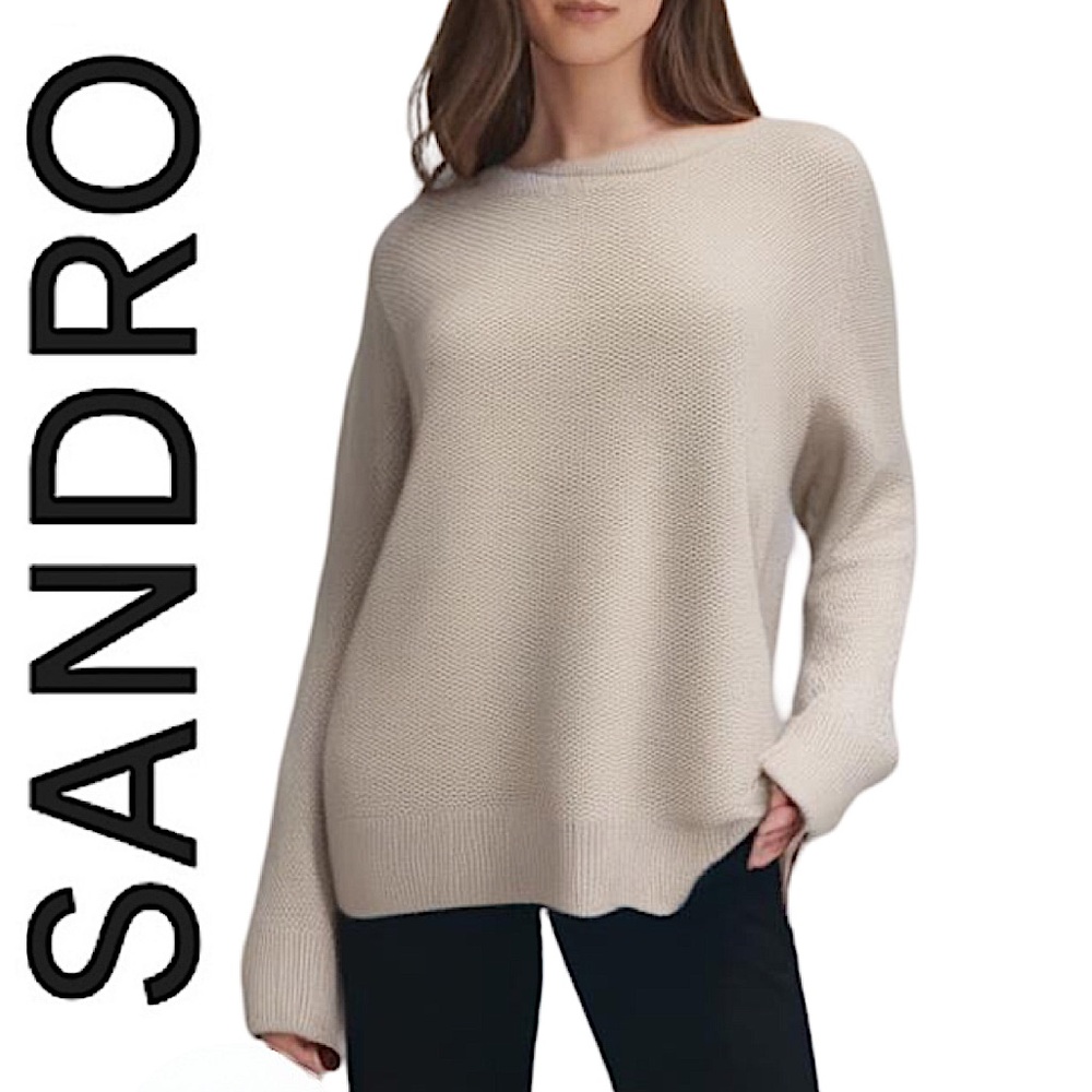 SANDRO. EUC. Quiet Luxury. Beautiful Longsleeve waffle knit sweater. Oatmeal. M.